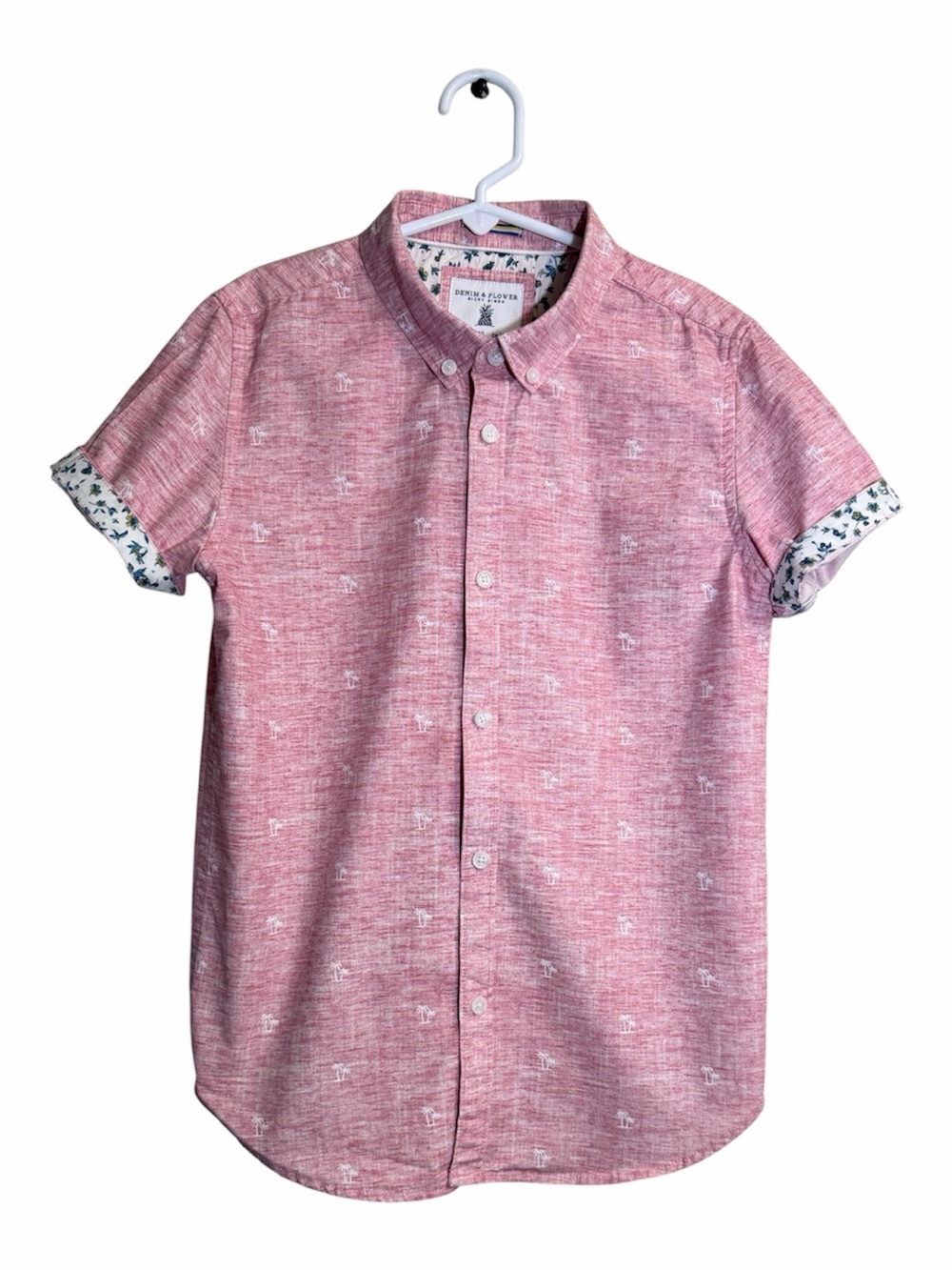 Denim & Flower Ricky Singh Boys 9/10 Pink Palm Tree Button Down Shirt